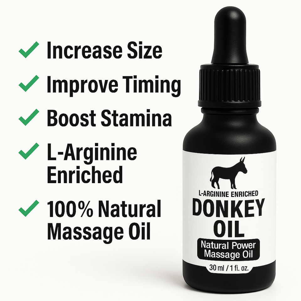 Donkey Oil – L-Arginine Enriched Massage Oil for Men | Boost Size, Timing & Stamina – 30ml