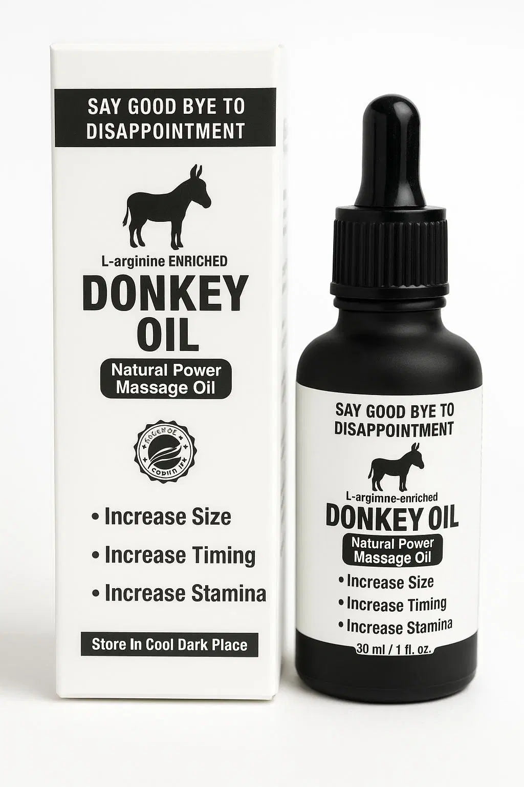 Donkey Oil – L-Arginine Enriched Massage Oil for Men | Boost Size, Timing & Stamina – 30ml